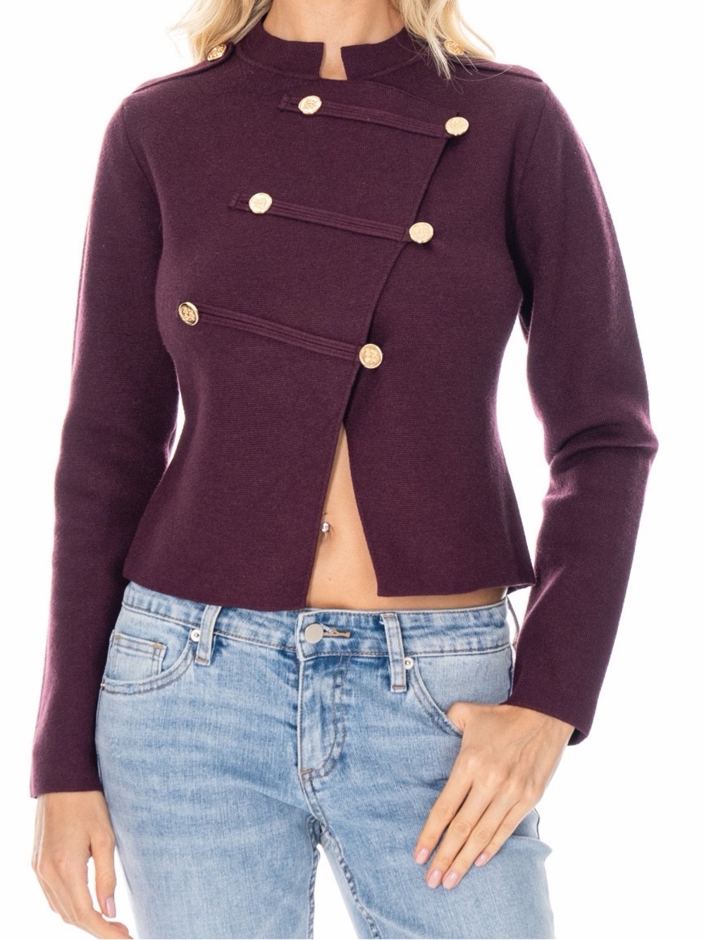 Sweater Knit Military-Inspired Button Jacket